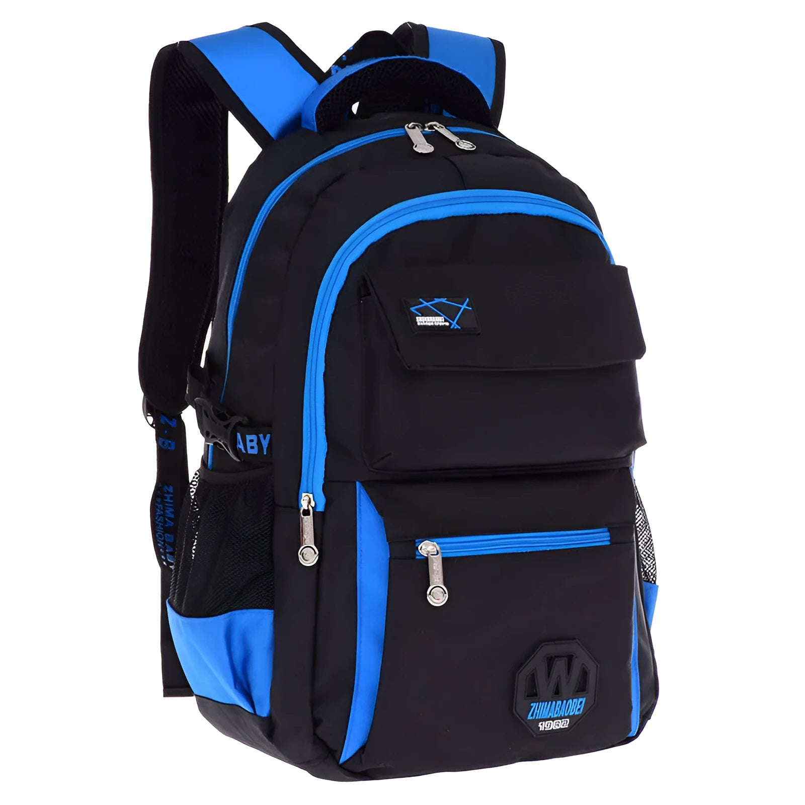 Waterproof nylon school backpack with multiple compartments in choice of four colours