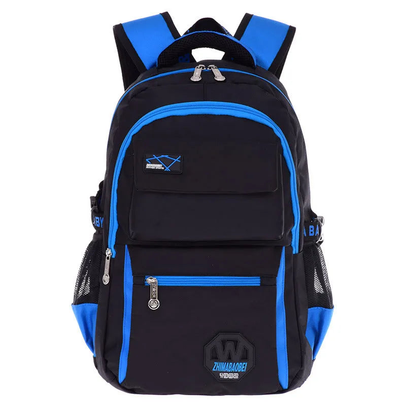 Waterproof nylon school backpack with multiple compartments in choice of four colours