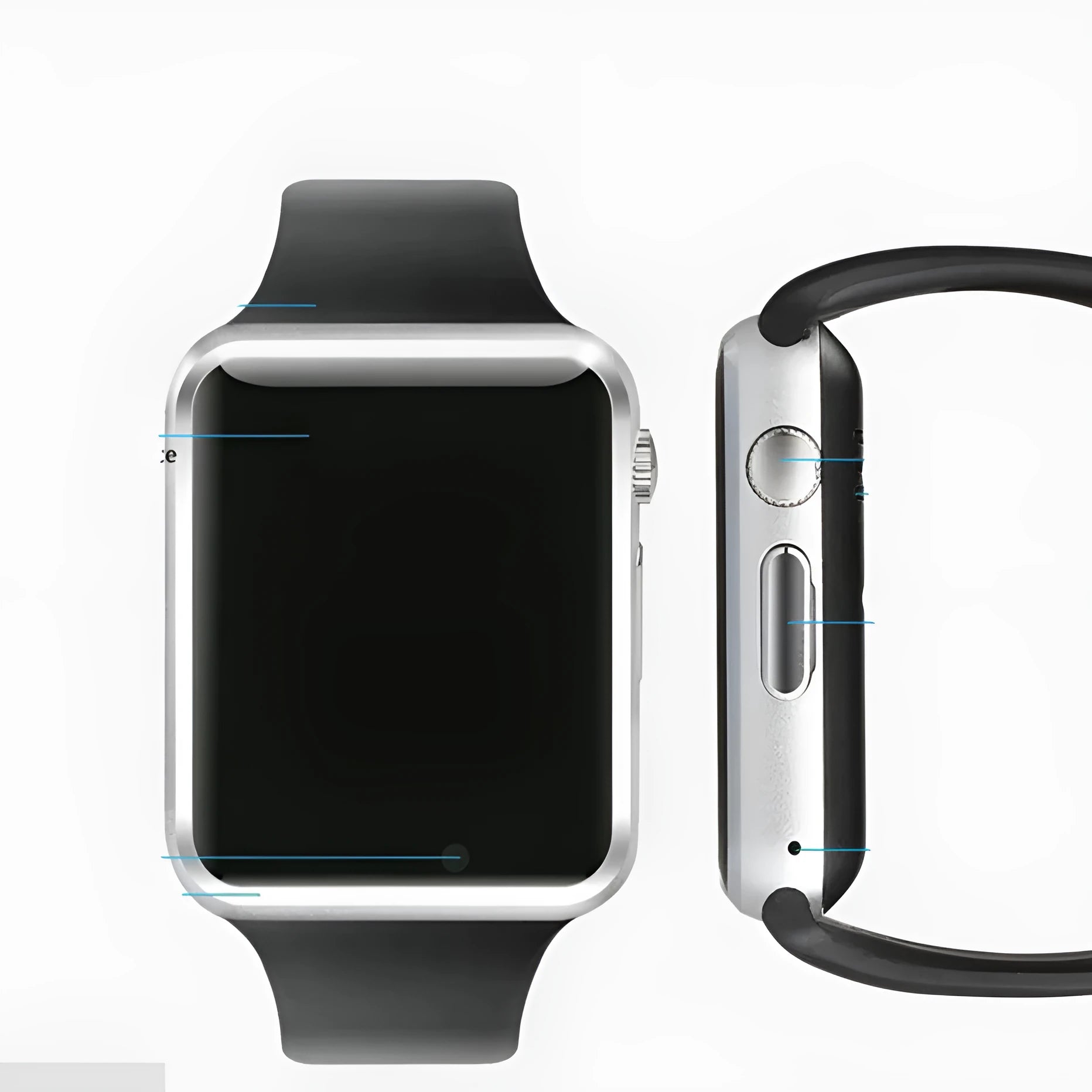 A1 Smart Watch with 1.54-inch colour touchscreen in multiple colour options showing GSM SIM and camera functionality