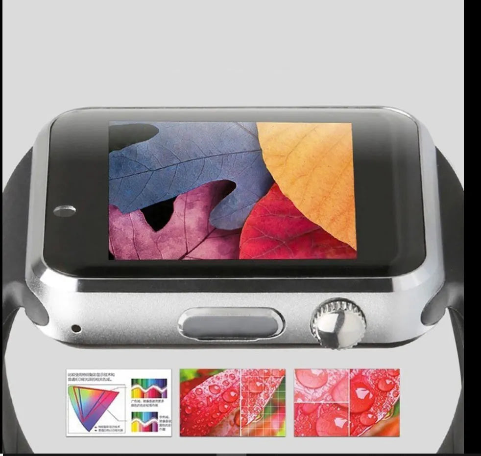 A1 Smart Watch with 1.54-inch colour touchscreen in multiple colour options showing GSM SIM and camera functionality