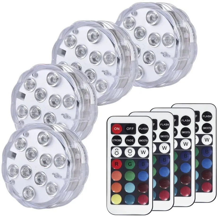 White waterproof disc LED light with remote control for swimming pools and garden decoration