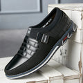 Men's large size blue casual leather shoes with low-cut design on a white background.