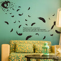 Black feather angel three generations wall sticker measuring 50cm by 70cm for bedroom decoration