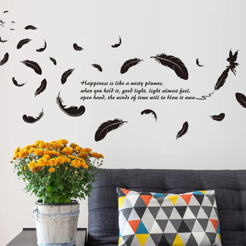 Black feather angel three generations wall sticker measuring 50cm by 70cm for bedroom decoration