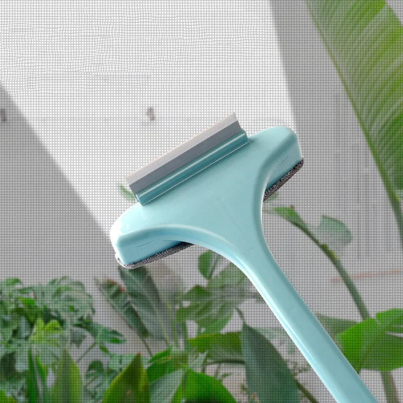 Pink adjustable telescopic window cleaning brush with a sassafras head and a crevice brush attachment on a white background