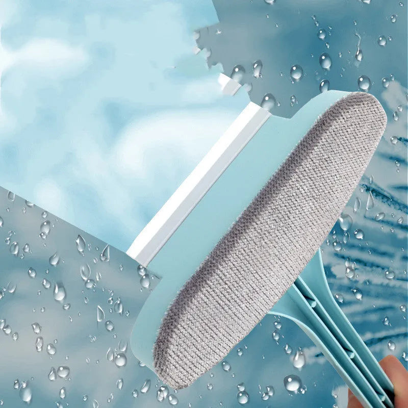 Pink adjustable telescopic window cleaning brush with a sassafras head and a crevice brush attachment on a white background