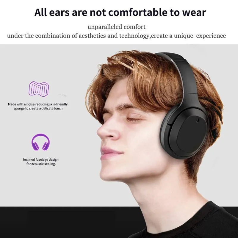 Black Gorsun E98 over-ear Bluetooth headphones with memory-protein cushions on headband.