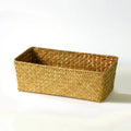 Natural brown handwoven straw desk storage box organiser for pens and cosmetics