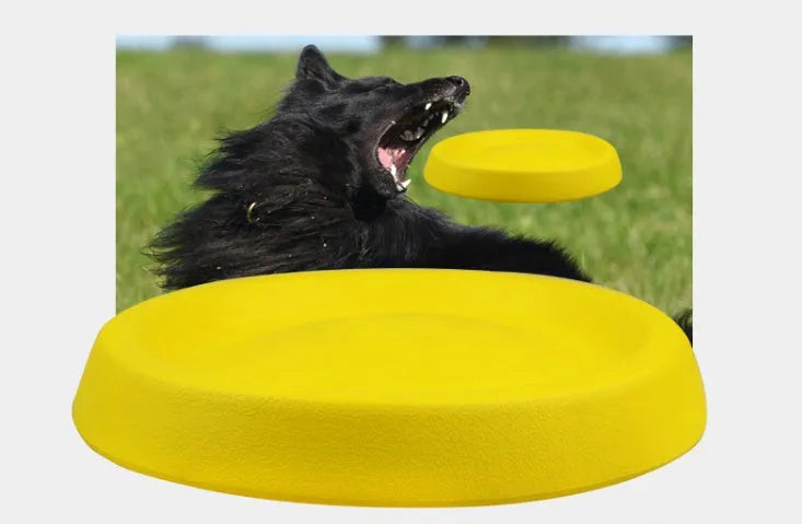 Yellow EVA dog throwing toy weighing 70g for pet training and interactive play