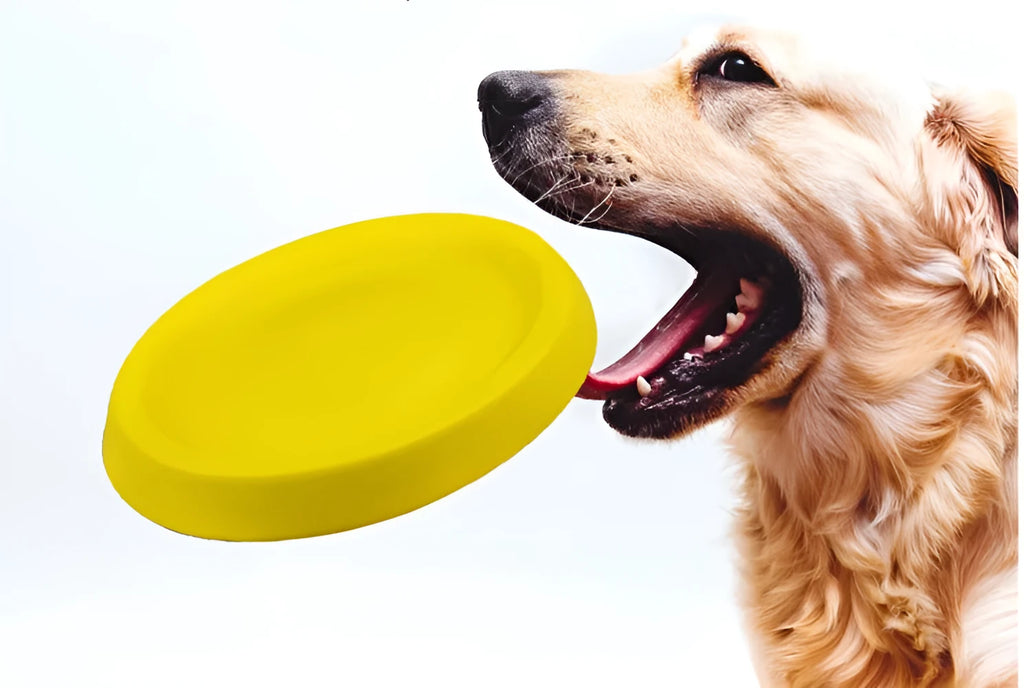 Yellow EVA dog throwing toy weighing 70g for pet training and interactive play