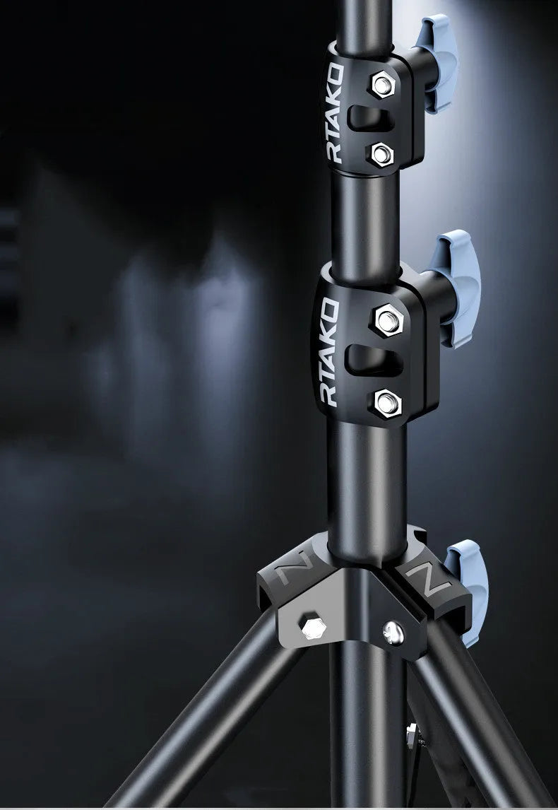 Carbon steel mobile phone tripod with ring light in three height options for iPhone streaming