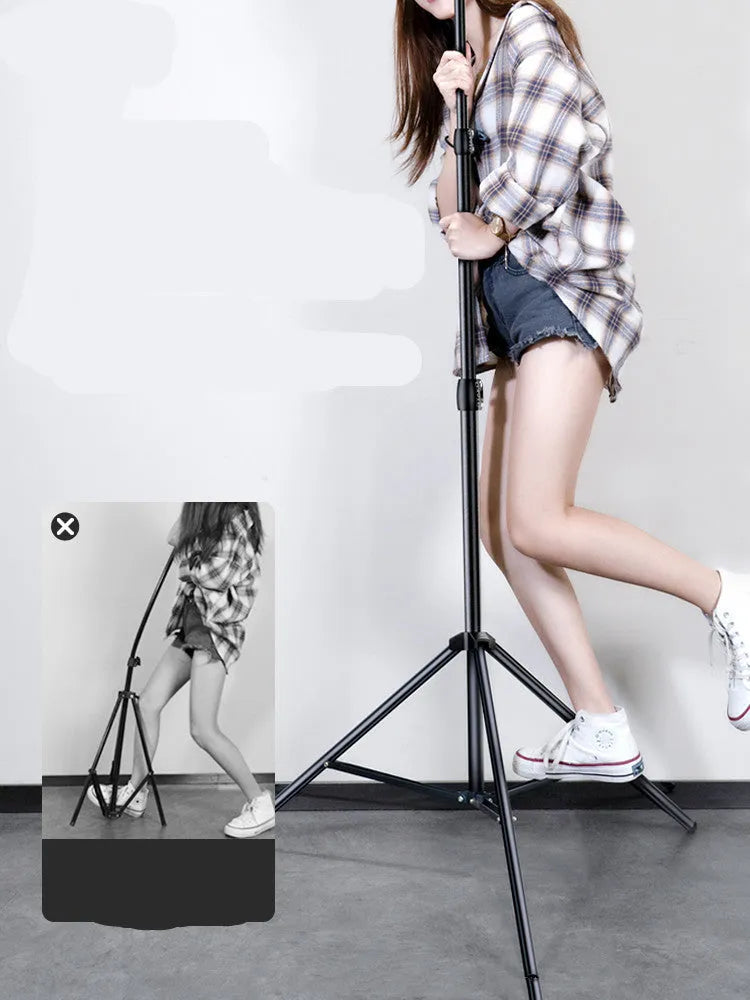 Carbon steel mobile phone tripod with ring light in three height options for iPhone streaming