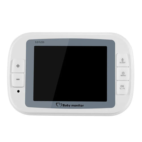White 3.5 inch digital wireless baby monitor with UFO-style camera on a table.