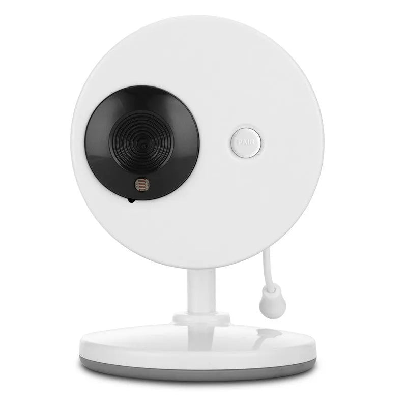 White 3.5 inch digital wireless baby monitor with UFO-style camera on a table.