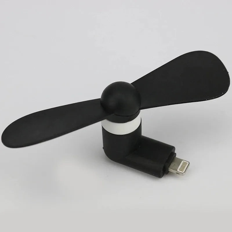 Portable mobile phone mini fan with plastic blades and rotary switch in multiple colours