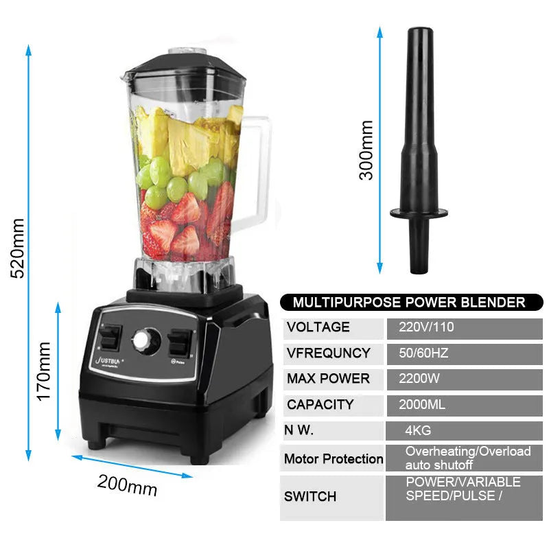 Black or red cordless wall blender with 2-litre pitcher and 2200W motor.