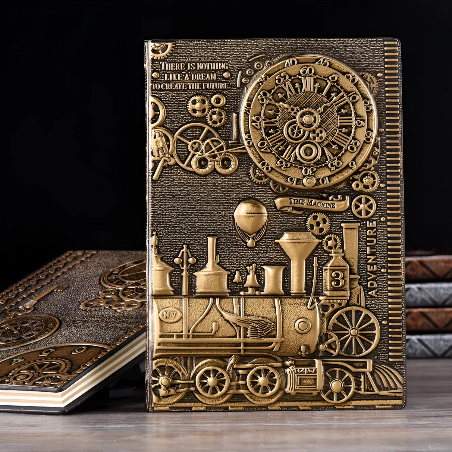 European relief retro notepad diary with embossed cover in bronze and silver colours showing 21.5x14.5cm size