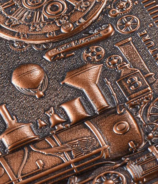 European relief retro notepad diary with embossed cover in bronze and silver colours showing 21.5x14.5cm size