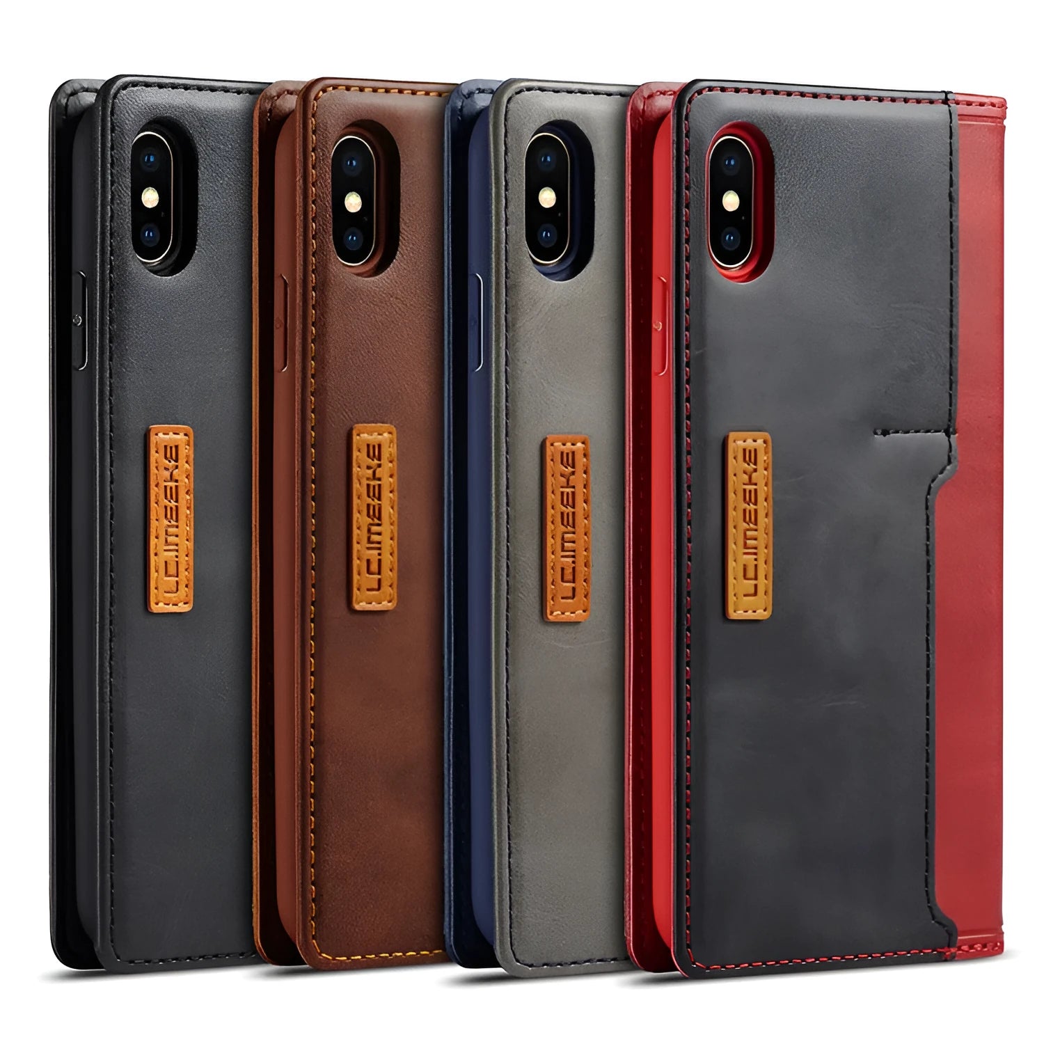 Retro wallet leather flip phone case for iPhone with card storage in black blue khaki brown red