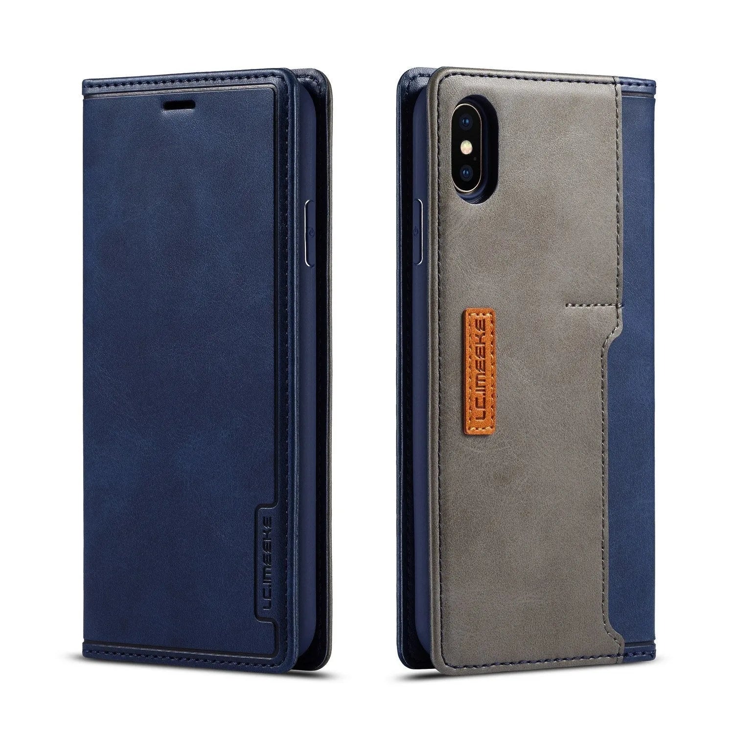 Retro wallet leather flip phone case for iPhone with card storage in black blue khaki brown red