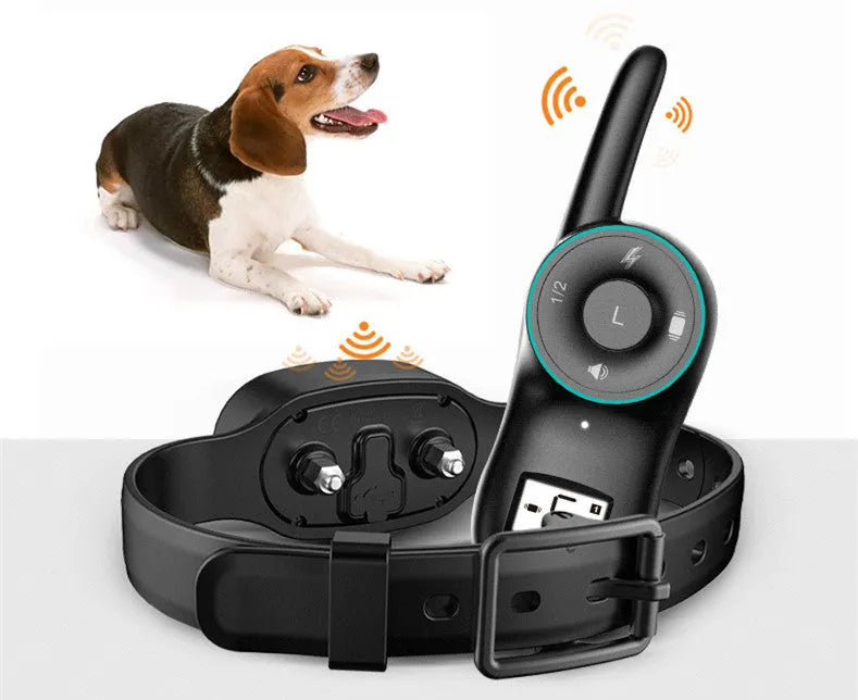 Black rechargeable waterproof dog training collar with remote control for anti-bark training