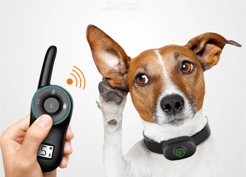 Black rechargeable waterproof dog training collar with remote control for anti-bark training