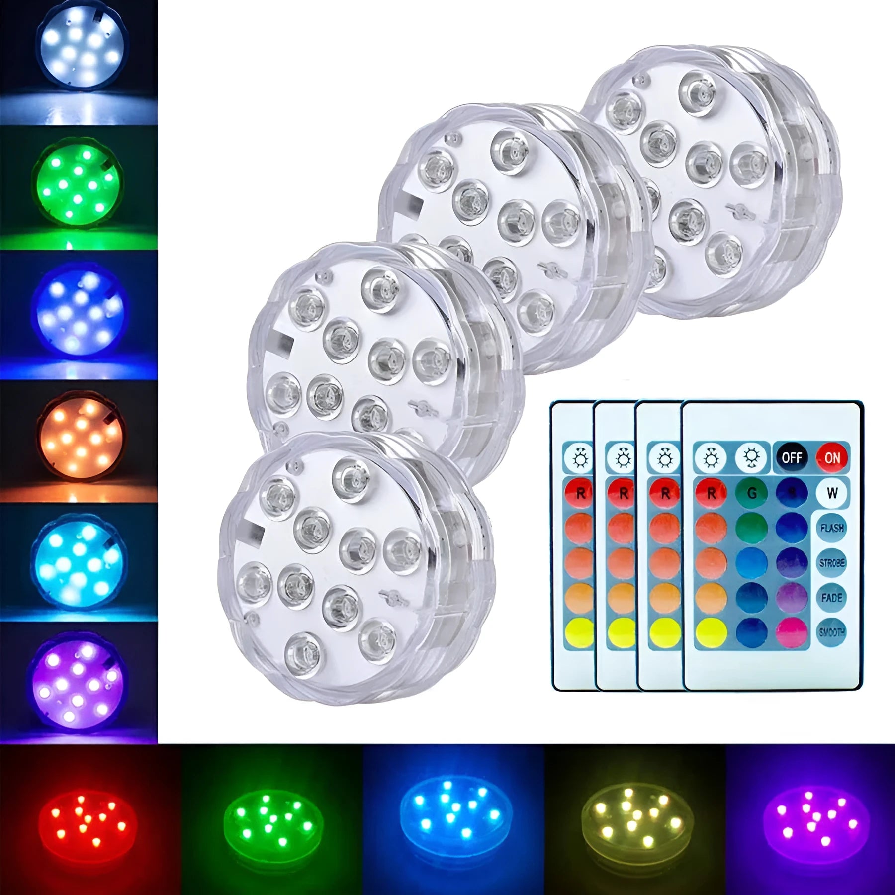 White waterproof disc LED light with remote control for swimming pools and garden decoration