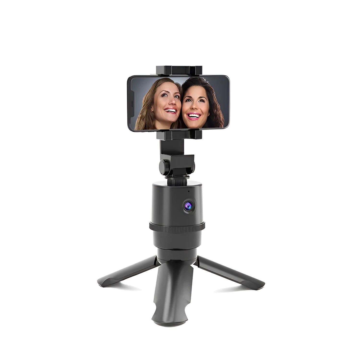 360-degree intelligent AI tracking pan-tilt bracket holding a smartphone for hands-free recording