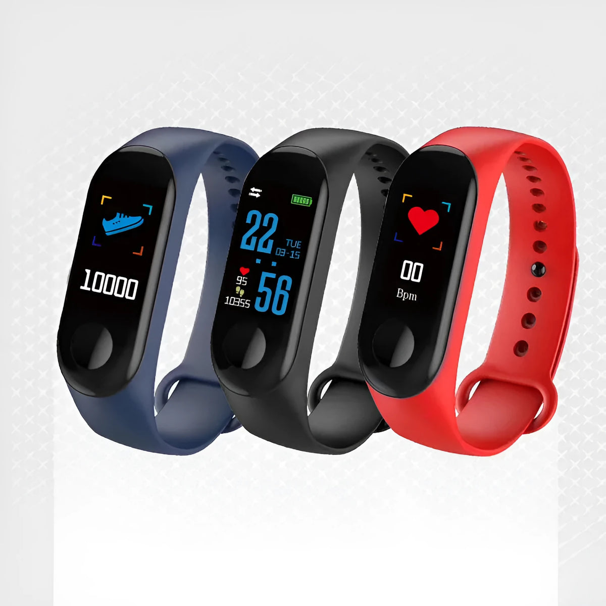 M3 Smart Bracelet with colour screen and black TPE strap showing heart rate display.