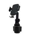 Black ABS plastic car phone holder with adjustable height bracket and 360-degree rotation mechanism