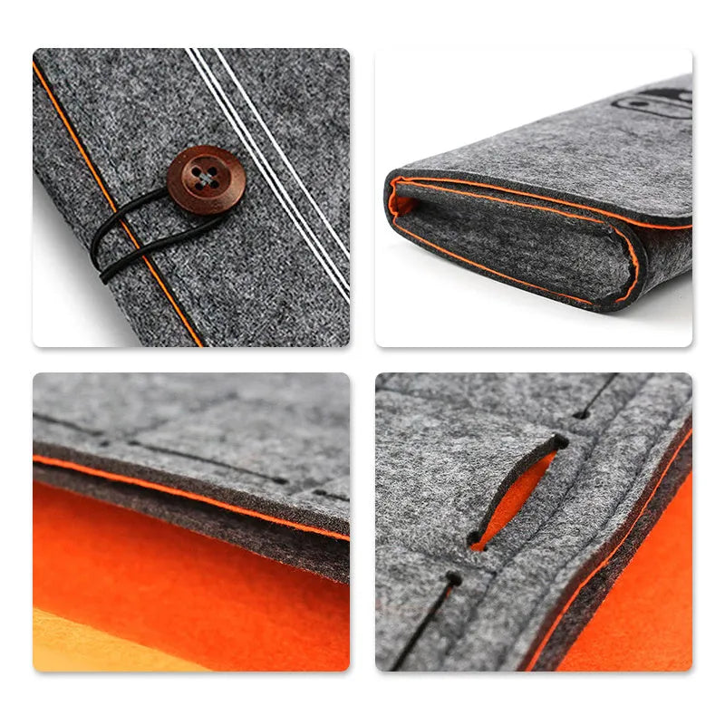 Black felt Nintendo Switch carrying pouch with game card slots and double compartments.
