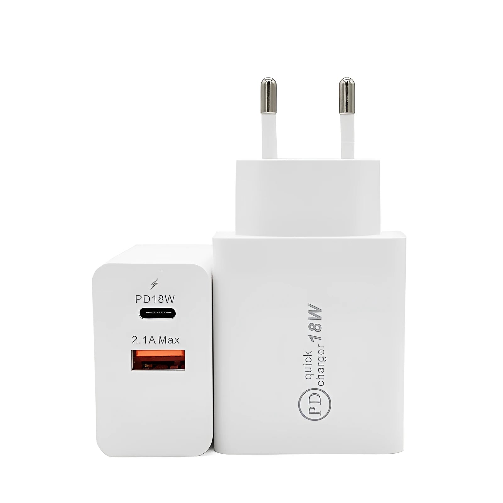 18W USB-C fast charger with wall plug in black or white colour