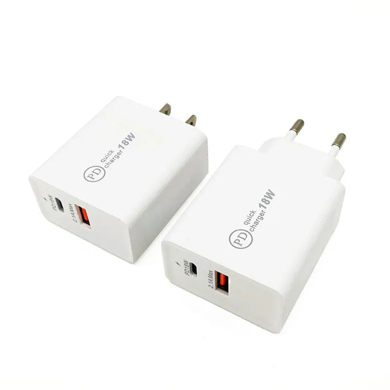 18W USB-C fast charger with wall plug in black or white colour