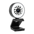 USB web camera with fill light, built-in microphone, 1080P resolution, plastic body, 1.5m cable.