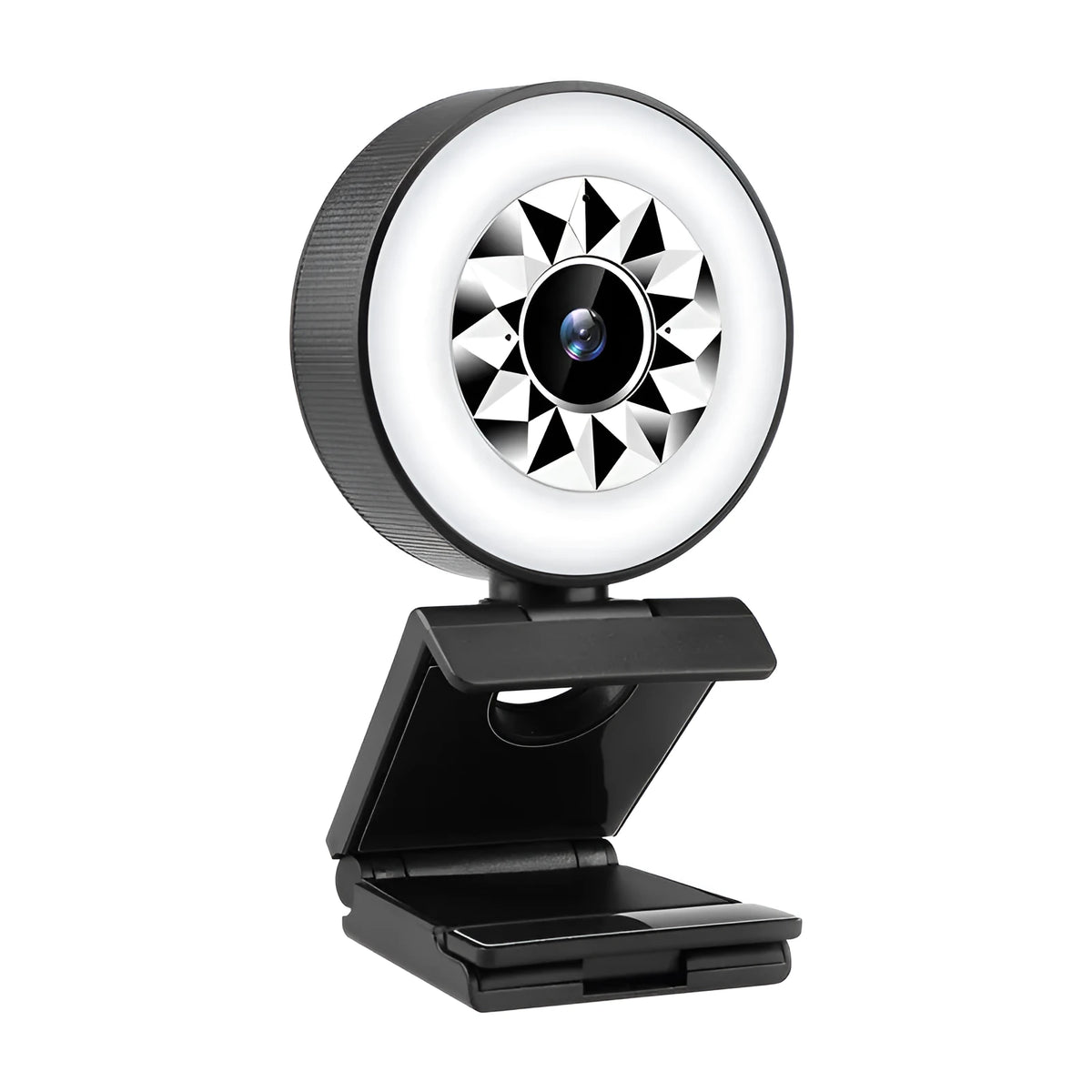 USB web camera with fill light, built-in microphone, 1080P resolution, plastic body, 1.5m cable.