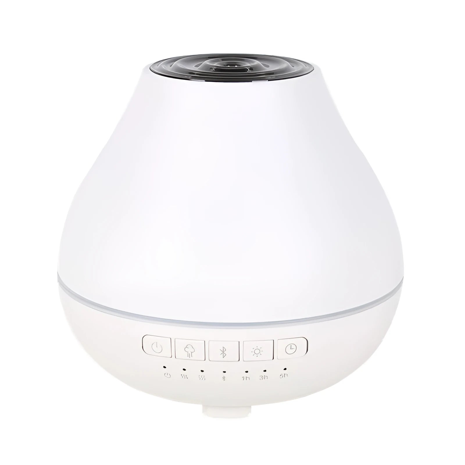 White round Bluetooth humidifier and essential oil aroma diffuser with night light.