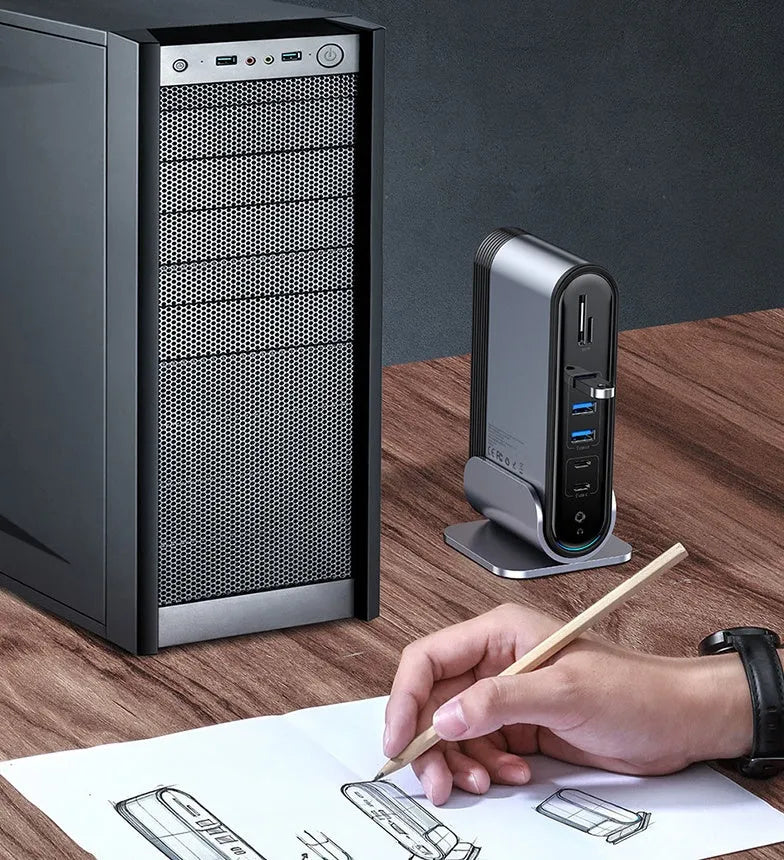 Deep space grey 16-in-1 Type-C docking station hub with multiple connectivity ports
