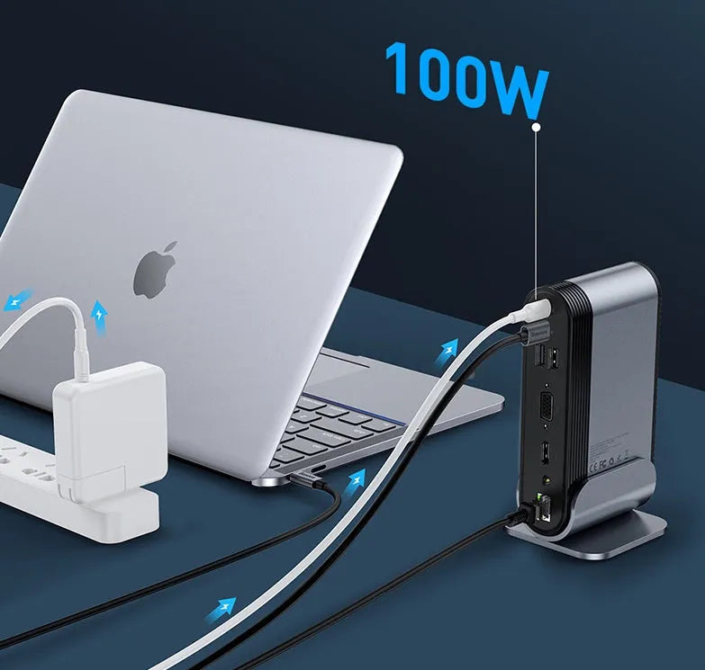Deep space grey 16-in-1 Type-C docking station hub with multiple connectivity ports
