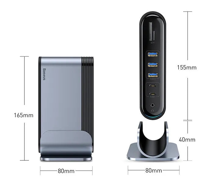 Deep space grey 16-in-1 Type-C docking station hub with multiple connectivity ports