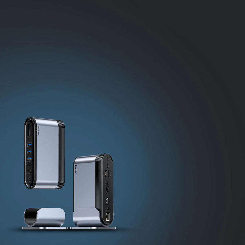 Deep space grey 16-in-1 Type-C docking station hub with multiple connectivity ports