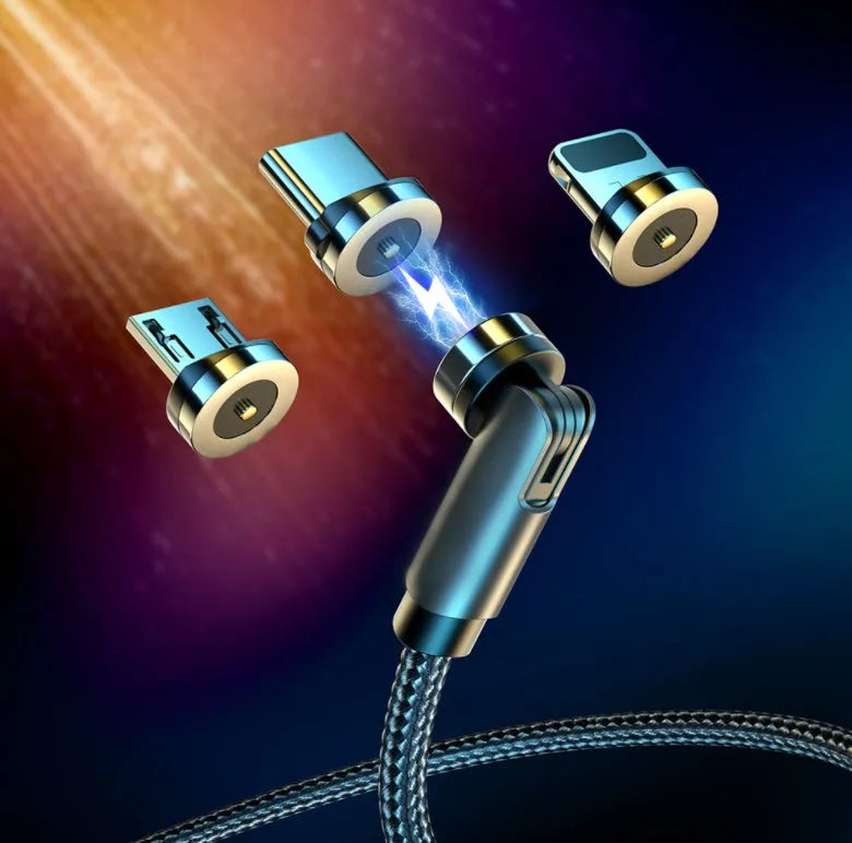 Essager rotating magnetic USB charging cable with blue LED light indicator in black colour
