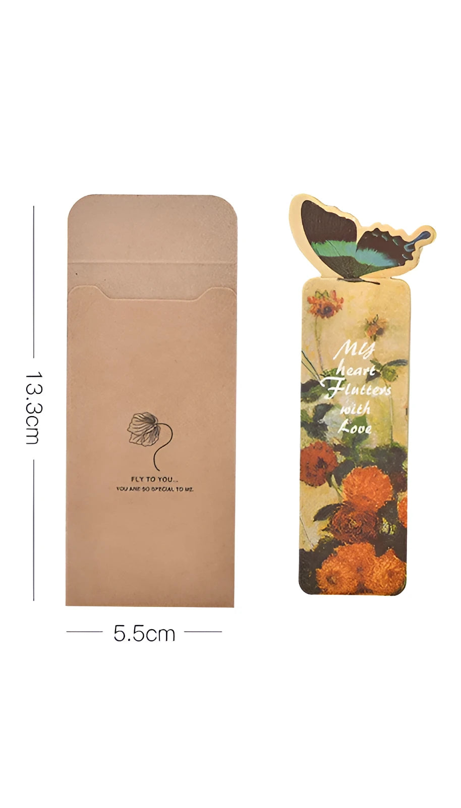 Butterfly design paper bookmark measuring 13.5cm by 5.5cm for stationery and gifting
