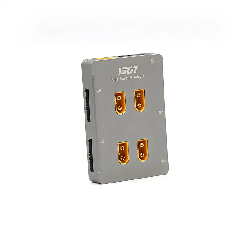 Grey parallel charging board for RC model and drone batteries.