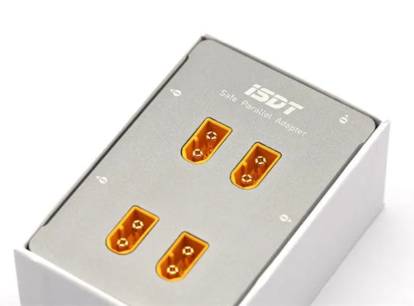 Grey parallel charging board for RC model and drone batteries.