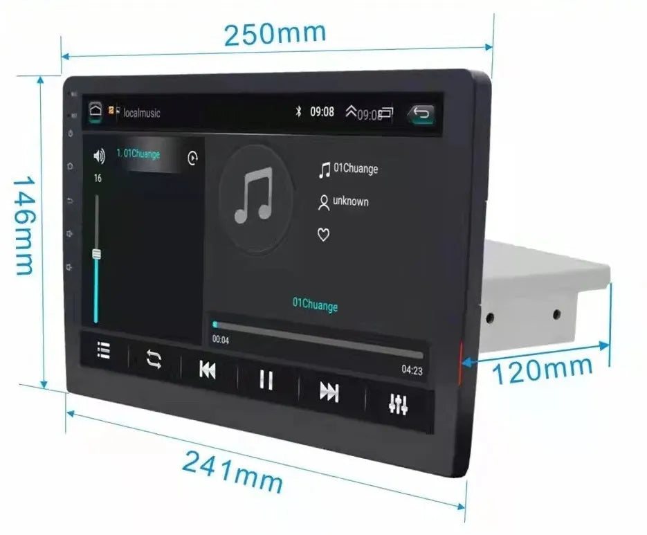 Black GM Android car navigator with rotating LCD screen in dashboard mounting position