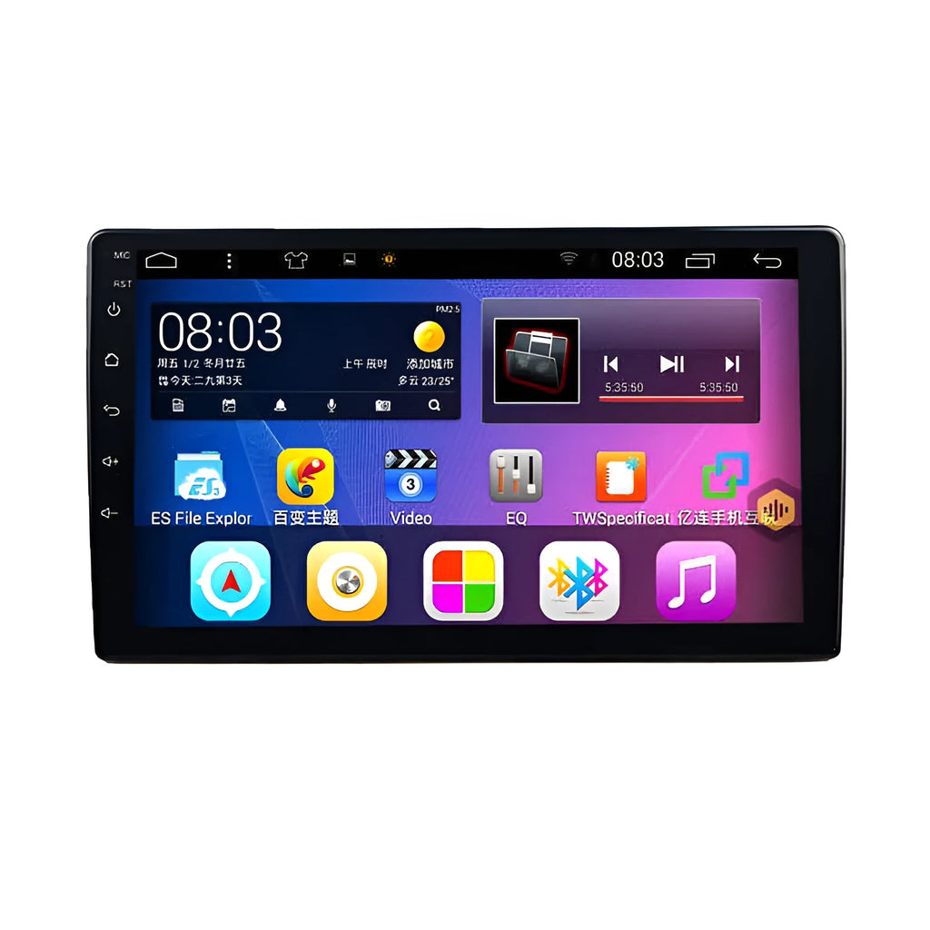 Black GM Android car navigator with rotating LCD screen in dashboard mounting position