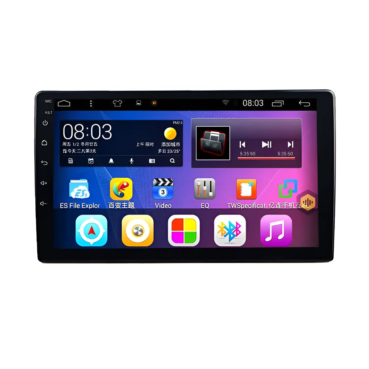 Black GM Android car navigator with rotating LCD screen in dashboard mounting position