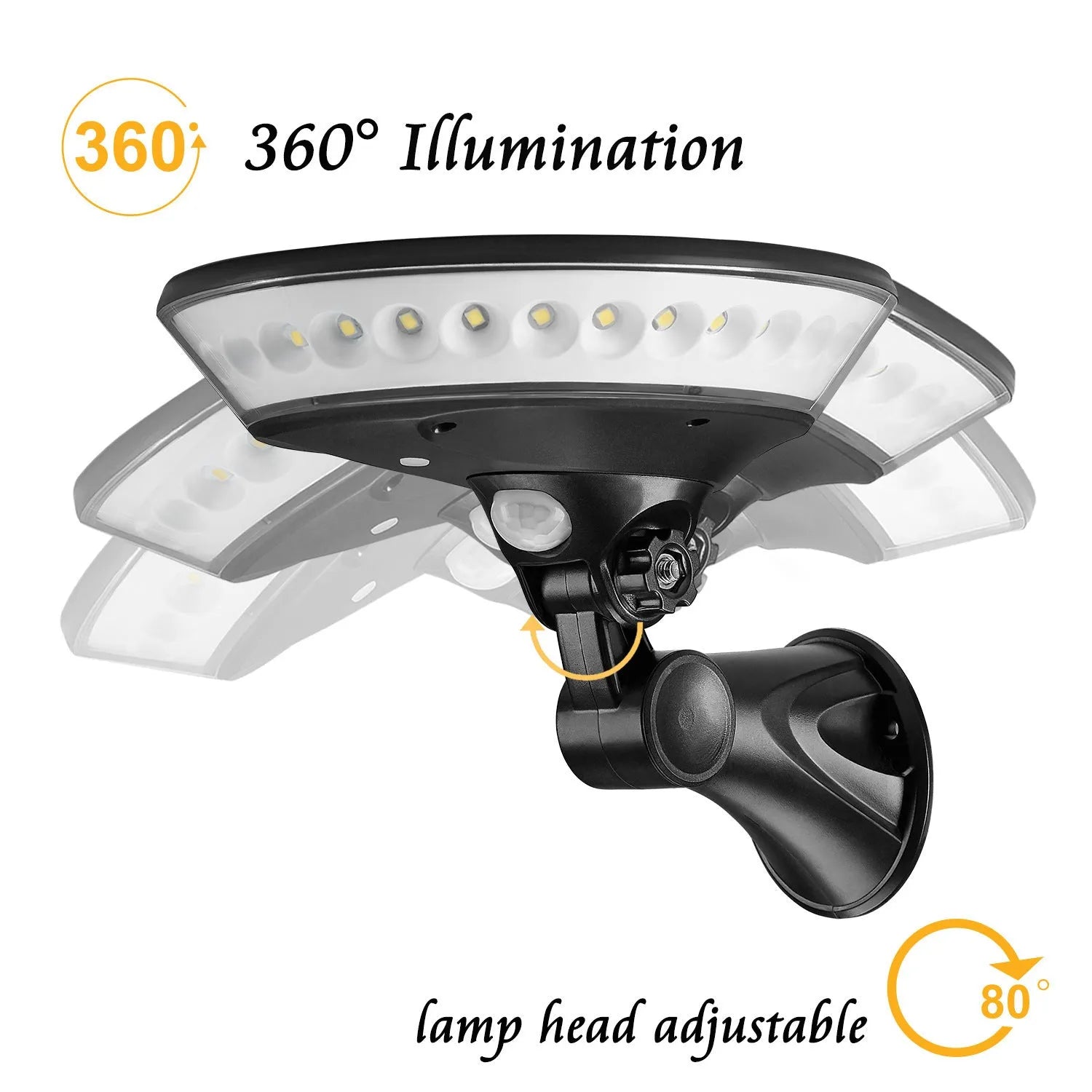 White outdoor solar light with 360-degree dome design on a stake, featuring a top-mounted solar panel.