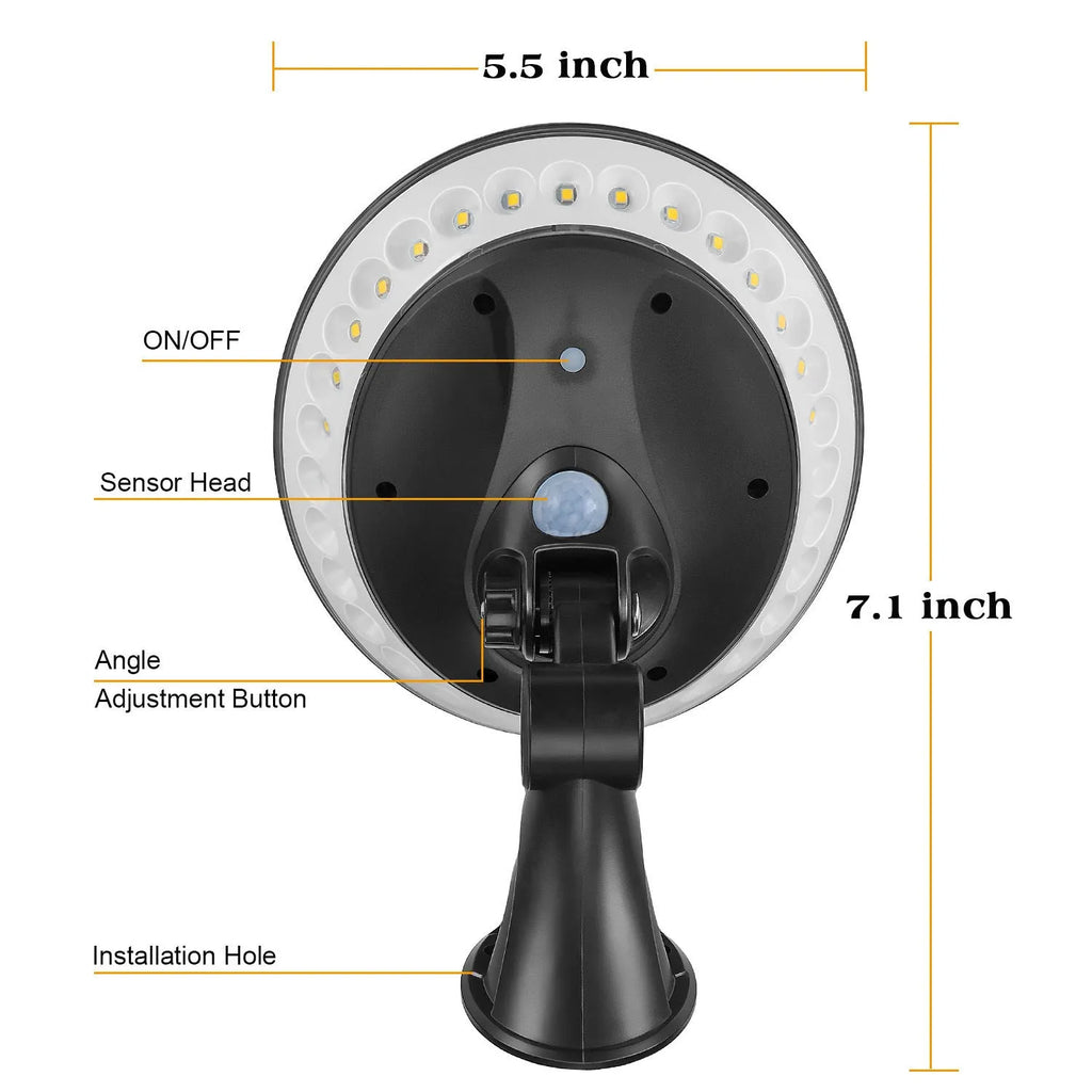 White outdoor solar light with 360-degree dome design on a stake, featuring a top-mounted solar panel.