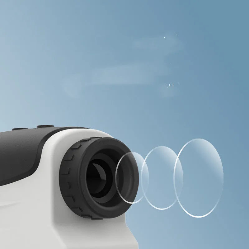 Outdoor golf laser rangefinder telescope showing distance measurement up to 1500 metres